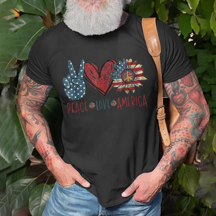 Funny Peace Love America Sunflower Hippie 4Th Of July Unisex T-Shirt Gifts for Old Men