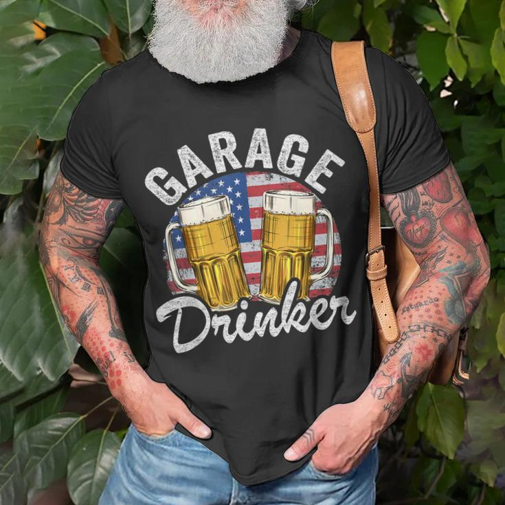 Garage Drinker 4Th Of July American Flag Dad Mens Garage Unisex T-Shirt Gifts for Old Men