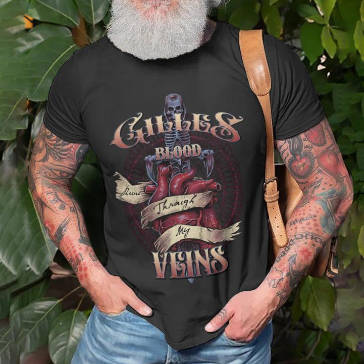 Gilles Blood Runs Through My Veins Name Unisex T-Shirt Gifts for Old Men