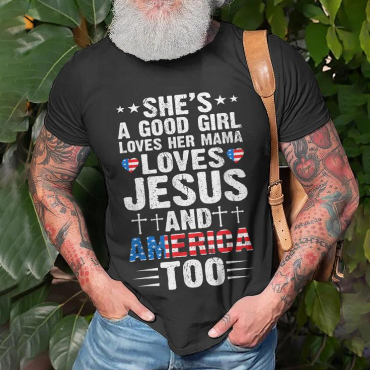 Girl Who Loves Her Mama Jesus And America 4Th Of July Unisex T-Shirt Gifts for Old Men