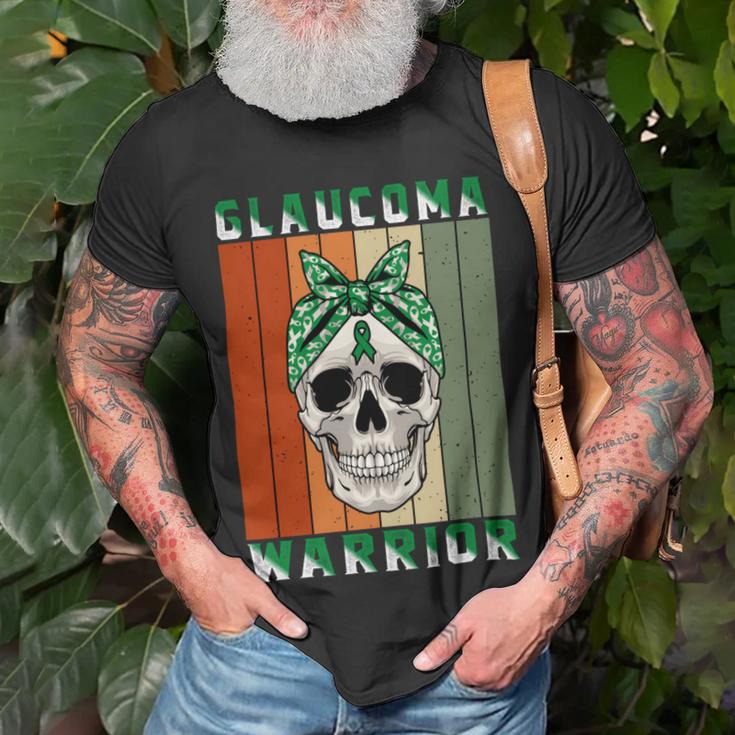 Glaucoma Warrior Skull Women Vintage Green Ribbon Glaucoma Glaucoma Awareness Unisex T-Shirt Gifts for Old Men