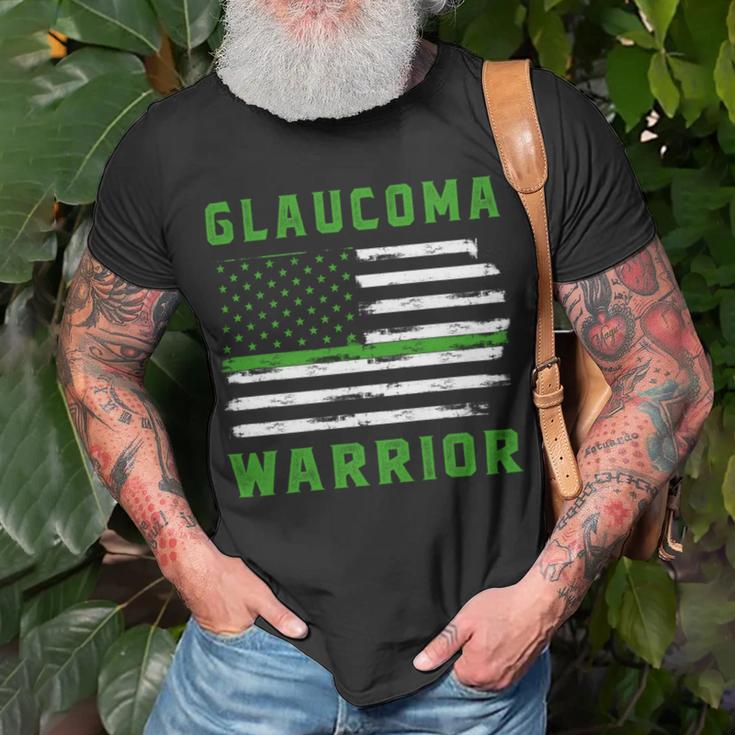 Glaucoma Warrior Usa Flag United States Flag Green Ribbon Glaucoma Glaucoma Awareness Unisex T-Shirt Gifts for Old Men