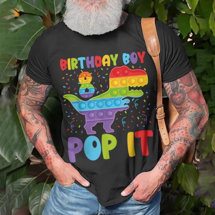 Happy 8Th Pop It Birthday Boy Dinosaur 8 Years Old Bday Unisex T-Shirt Gifts for Old Men