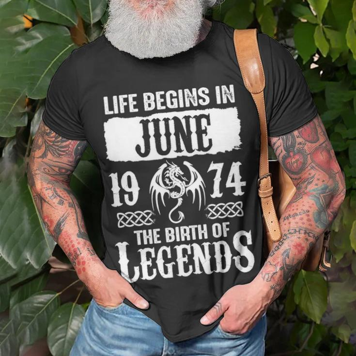 June 1974 Birthday Life Begins In June 1974 T-Shirt Gifts for Old Men