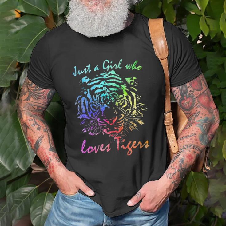 Just A Girl Who Loves Tigers Retro Vintage Rainbow Graphic Unisex T-Shirt Gifts for Old Men