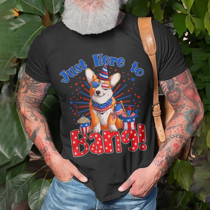 Just Here To Bang Funny Fourth Of July 4Th Of July Corgi Unisex T-Shirt Gifts for Old Men