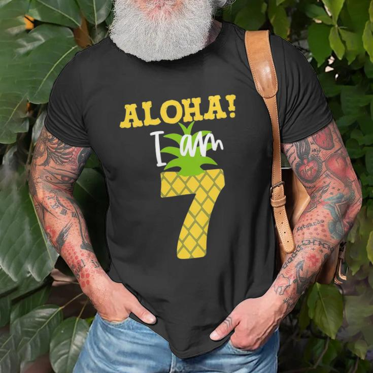 Kids Kids Aloha I Am 7 Luau Pineapple Birthday Party Unisex T-Shirt Gifts for Old Men