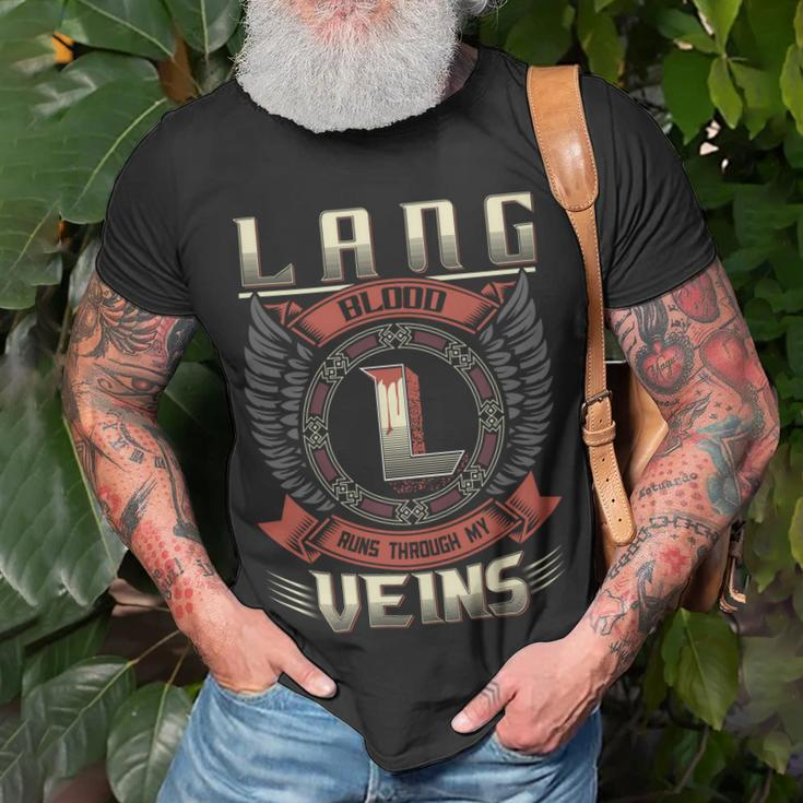 Lang Blood Run Through My Veins Name V5 Unisex T-Shirt Gifts for Old Men