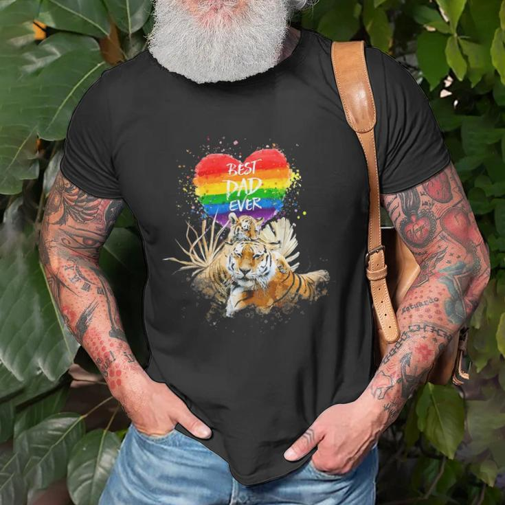Lgbt Pride Daddy Tiger Rainbow Best Dad Ever Fathers Day T-shirt Gifts for Old Men