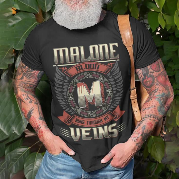 Malone Blood Run Through My Veins Name Unisex T-Shirt Gifts for Old Men