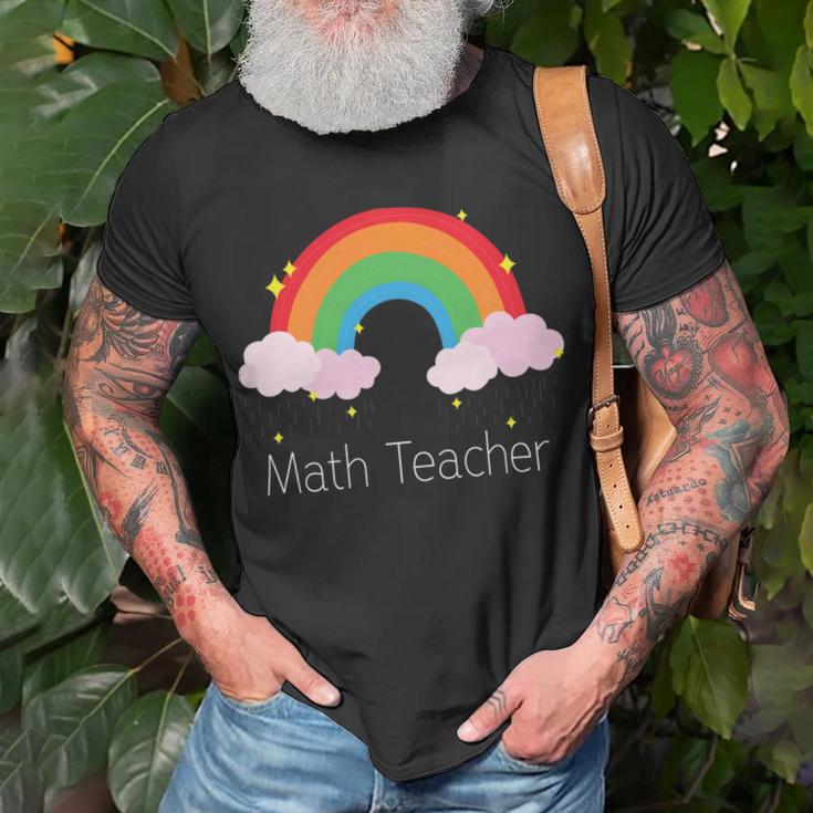 Math Teacher With Rainbow Design Unisex T-Shirt Gifts for Old Men