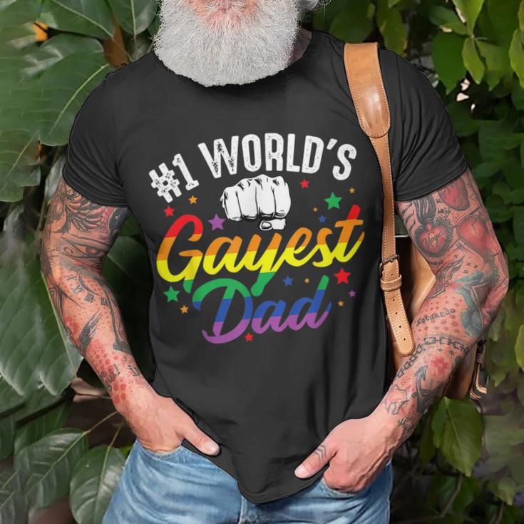 Mens 1 Worlds Gayest Dad Funny Fathers Day Lgbt Pride Rainbow 14 Shirt Unisex T-Shirt Gifts for Old Men