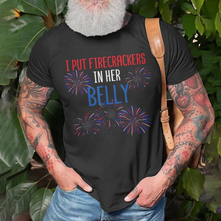 Mens 4Th Of July Pregnancy Reveal Announcement Little Firecracker Unisex T-Shirt Gifts for Old Men