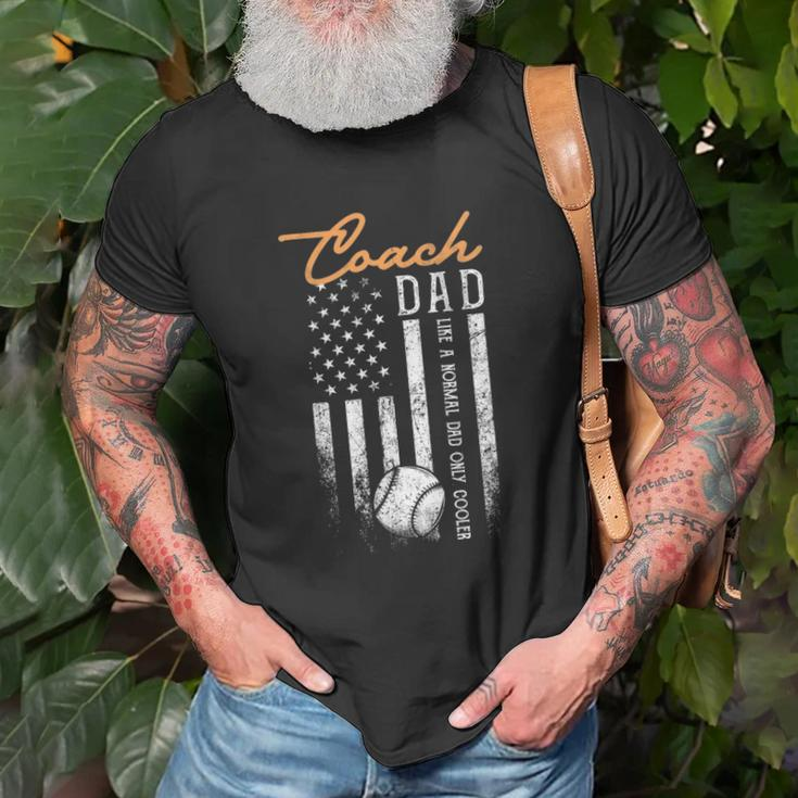 Mens Baseball Coach Dad Like A Normal Dad Only Cooler Usa Flag Unisex T-Shirt Gifts for Old Men