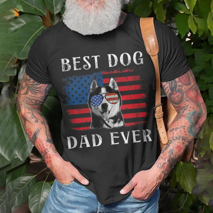Mens Best Dog Dad Ever Husky American Flag 4Th Of July Unisex T-Shirt Gifts for Old Men