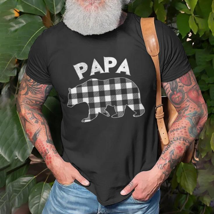 Mens Black And White Buffalo Plaid Papa Bear Christmas Pajama Unisex T-Shirt Gifts for Old Men
