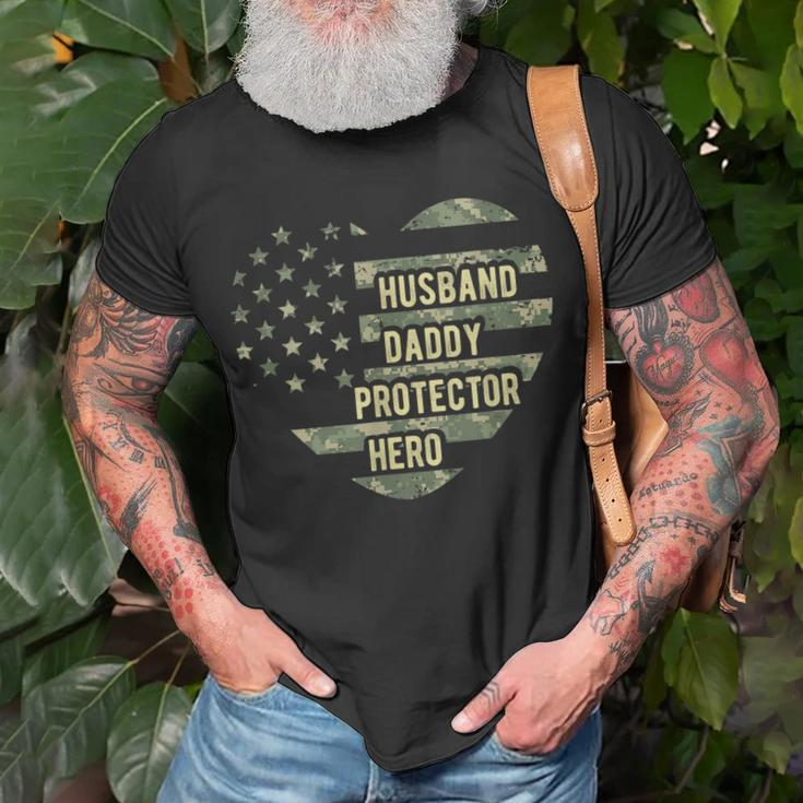 Mens Mens Husband Daddy Protector Heart Camoflage Fathers Day Unisex T-Shirt Gifts for Old Men