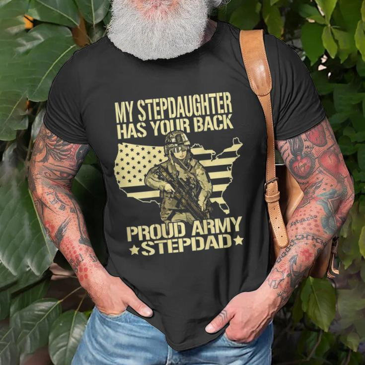 Mens My Stepdaughter Has Your Back - Proud Army Stepdad Dad Gift Unisex T-Shirt Gifts for Old Men