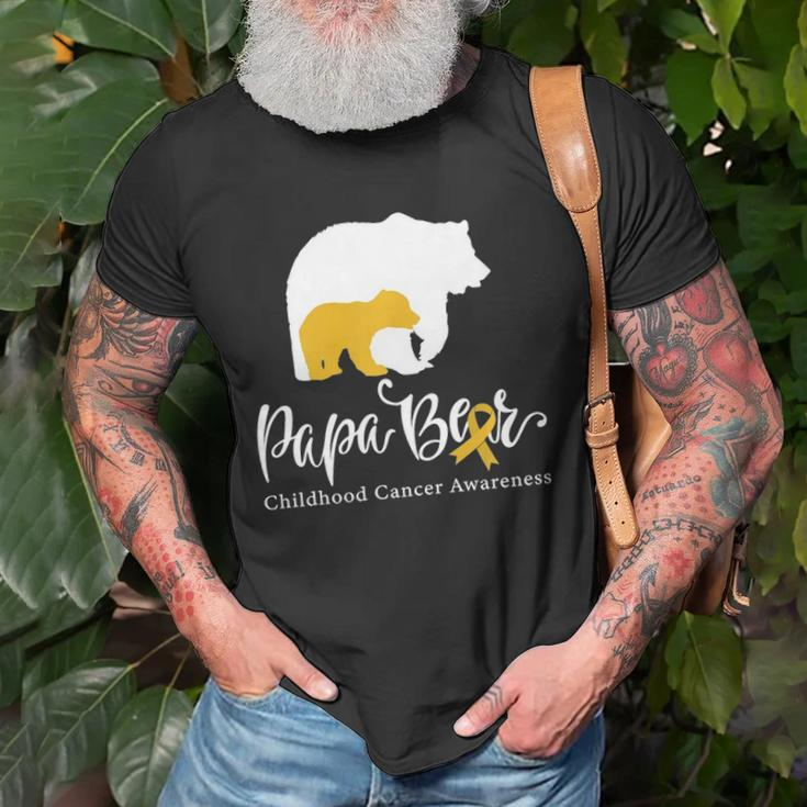 Mens Papa Bear Gold Ribbon Childhood Cancer Awareness Unisex T-Shirt Gifts for Old Men