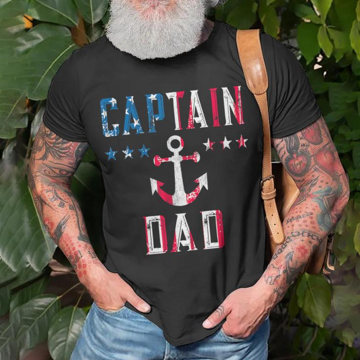 Mens Patriotic Captain Dad American Flag Boat Owner 4Th Of July Unisex T-Shirt Gifts for Old Men