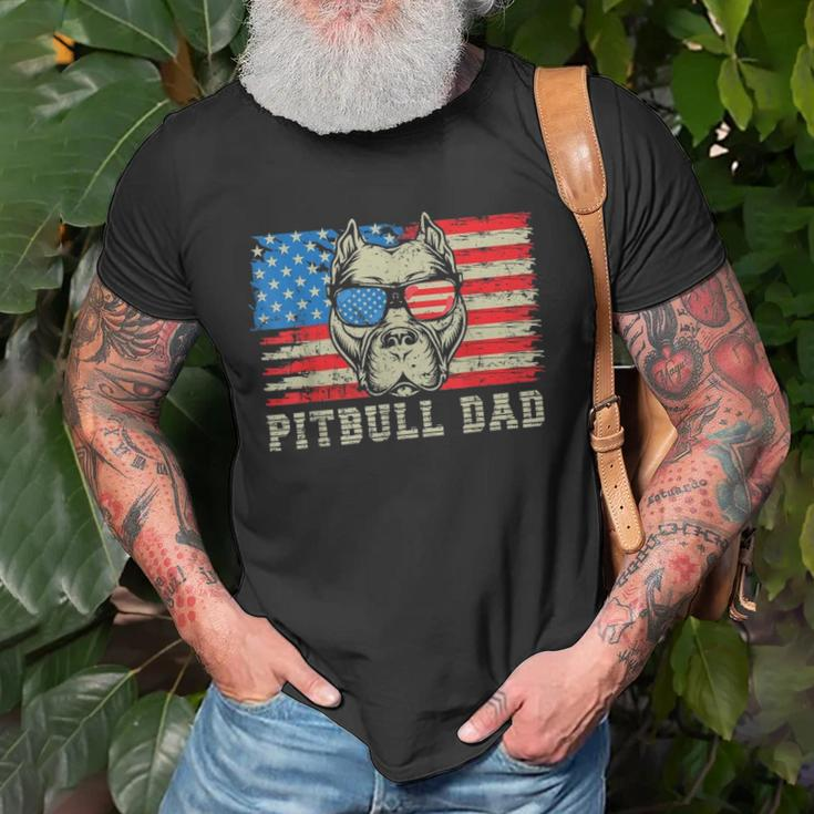 Mens Pitbull Dad American Pit Bull Dog Us Flag 4Th Of July Unisex T-Shirt Gifts for Old Men