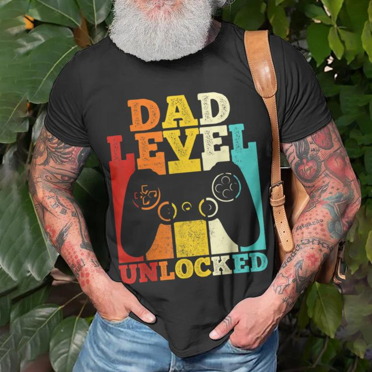 Mens Pregnancy Announcement Dad Level Unlocked Soon To Be Father V2 Unisex T-Shirt Gifts for Old Men