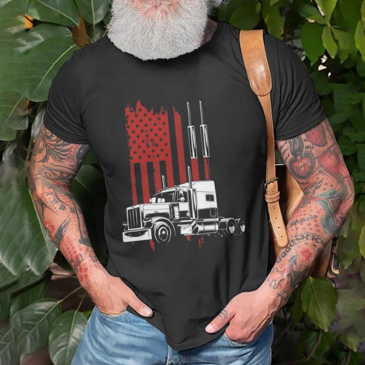 Mens Trucker American Flag Patriotic Truck Driver 4Th Of July Unisex T-Shirt Gifts for Old Men