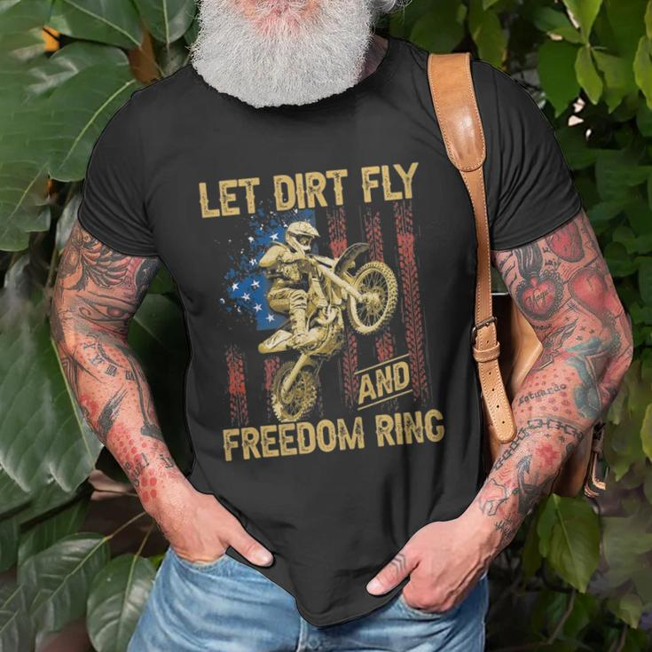 Motorcycle Let Dirt Fly And Freedom Ring Independence Day Unisex T-Shirt Gifts for Old Men