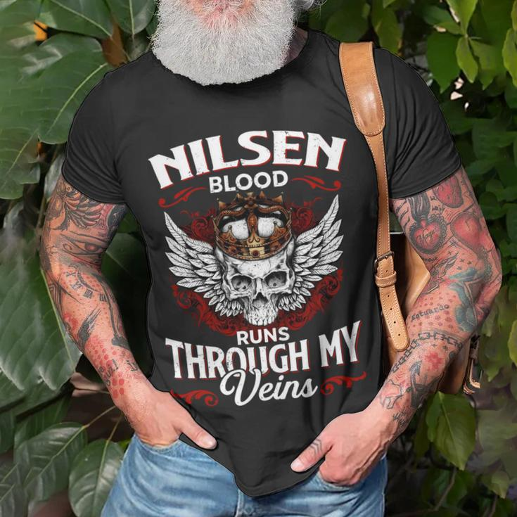 Nilsen Blood Runs Through My Veins Name Unisex T-Shirt Gifts for Old Men