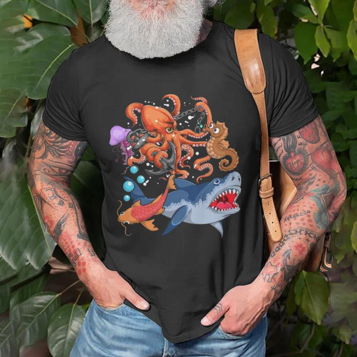 Octopus Jellyfish Seahorse Shark Zookeeper Kids Ocean Animal Unisex T-Shirt Gifts for Old Men