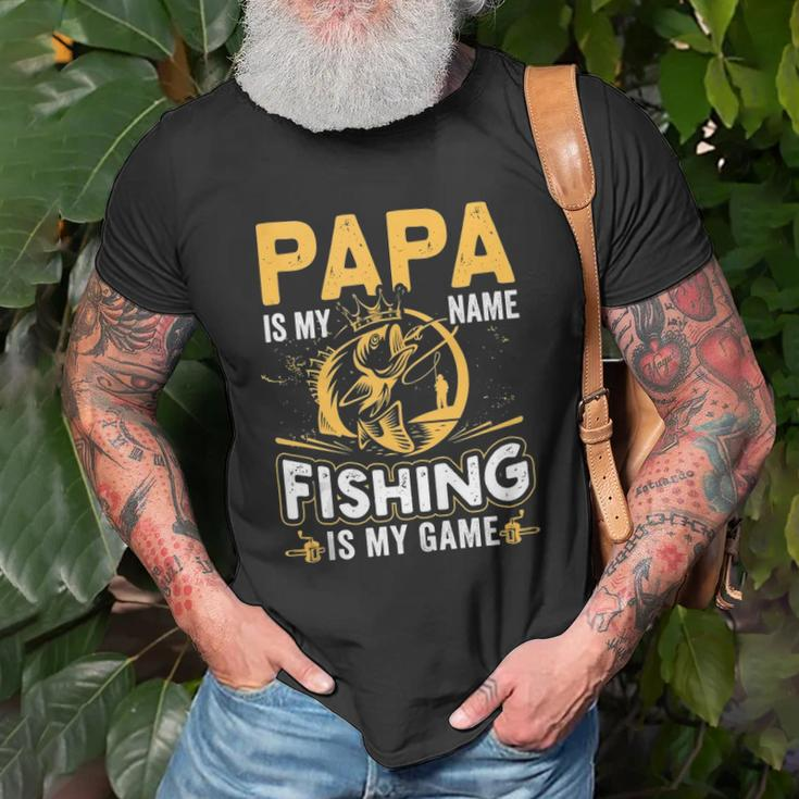 Papa Is My Name Fishing Is My Game Funny Gift Unisex T-Shirt Gifts for Old Men