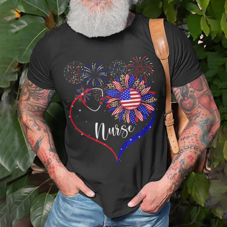 Patriotic Nurse 4Th Of July American Flag Sunflower Love Unisex T-Shirt Gifts for Old Men