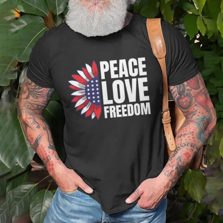 Peace Love Freedom America Usa Flag Sunflower Unisex T-Shirt Gifts for Old Men