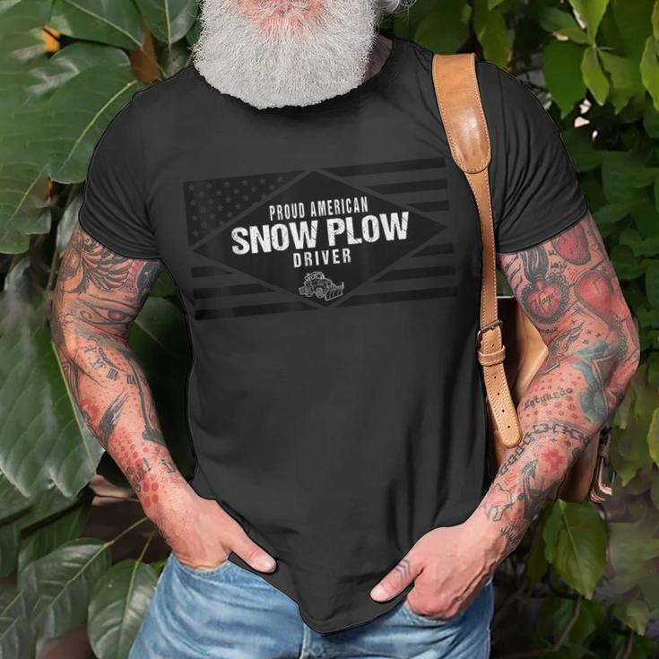 Proud American Snow Plow Driver Patriotic Us Flag T-shirt Gifts for Old Men
