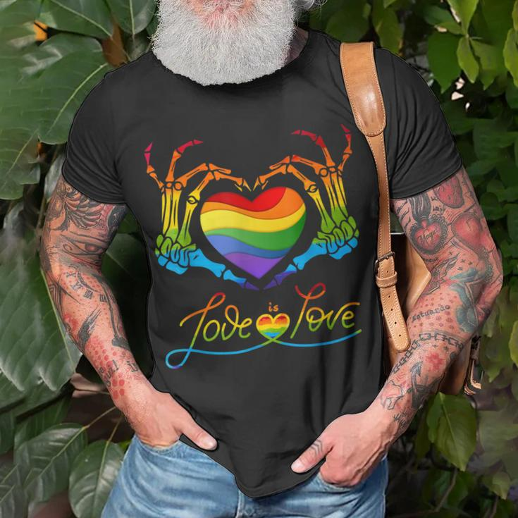 Rainbow Heart Skeleton Love Is Love Lgbt Gay Lesbian Pride Unisex T-Shirt Gifts for Old Men
