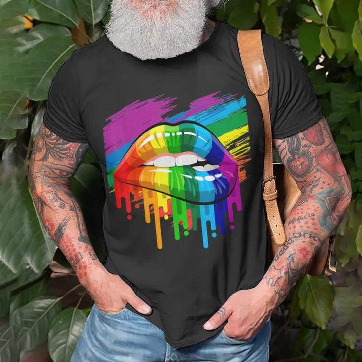 Rainbow Lips Lgbt Pride Month Rainbow Flag Unisex T-Shirt Gifts for Old Men