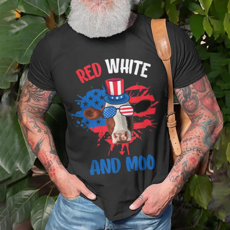 Red White And Moo Patriotic Cow Farmer 4Th Of July Unisex T-Shirt Gifts for Old Men