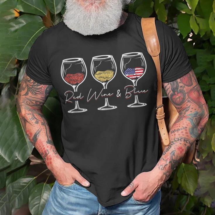 Red Wine & Blue 4Th Of July Wine Red White Blue Merica Usa Unisex T-Shirt Gifts for Old Men