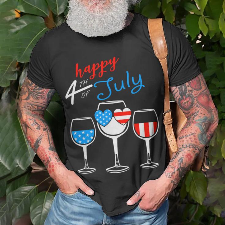 Red Wine Blue 4Th Of July Wine Red White Blue Wine Glasses V4 Unisex T-Shirt Gifts for Old Men