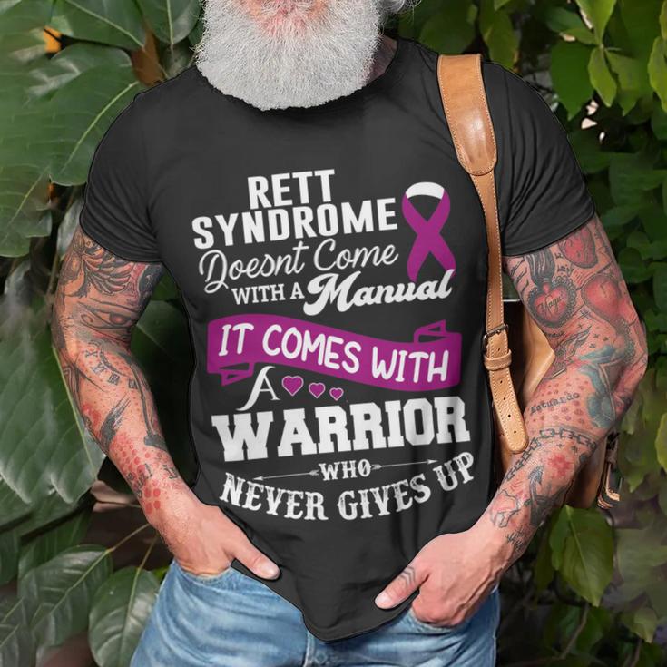 Rett Syndrome Doesnt Come With A Manual It Comes With A Warrior Who Never Gives Up Purple Ribbon Rett Syndrome Rett Syndrome Awareness Unisex T-Shirt Gifts for Old Men