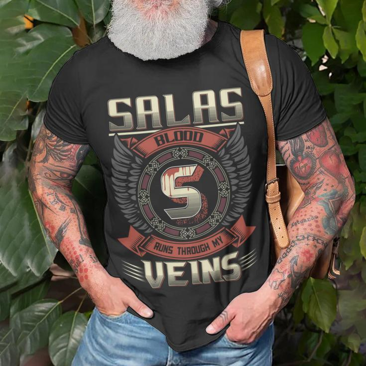 Salas Blood Run Through My Veins Name V3 Unisex T-Shirt Gifts for Old Men