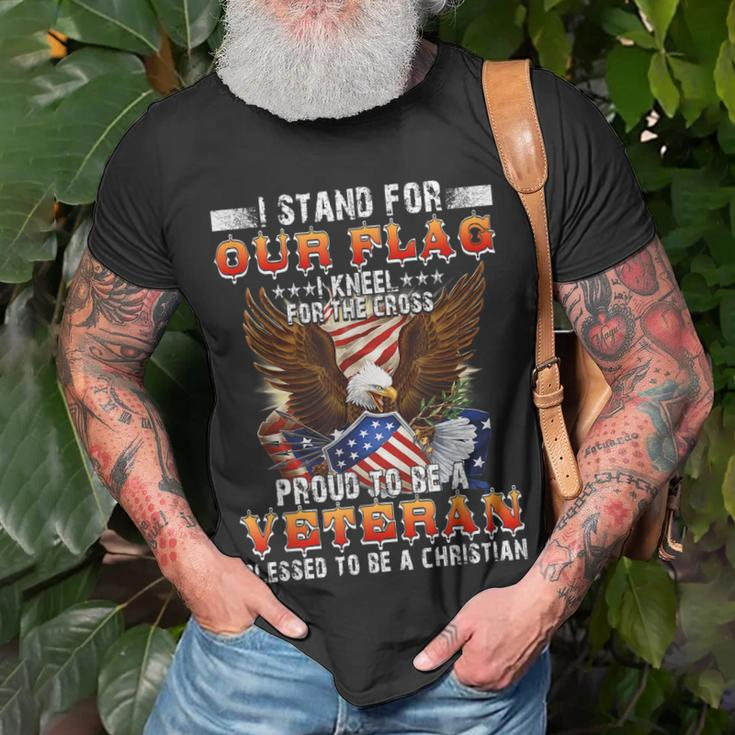 Stand For Our Flag I Kneel For The Cross Proud American T-shirt Gifts for Old Men