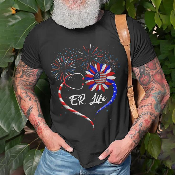 Stethoscope Sunflower Patriotic Er Life Nurse 4Th Of July Unisex T-Shirt Gifts for Old Men