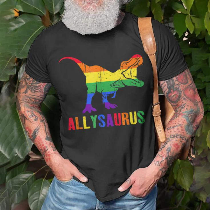 T Rex Dinosaur Lgbt Gay Pride Flag Allysaurus Ally Unisex T-Shirt Gifts for Old Men