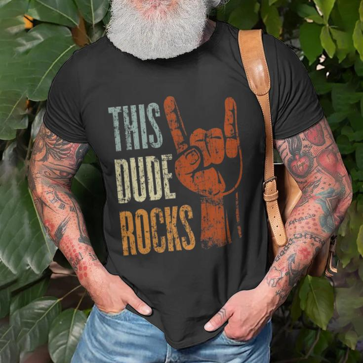This Dude Rocks Rock N Roll Heavy Metal Devil Horns Unisex T-Shirt Gifts for Old Men