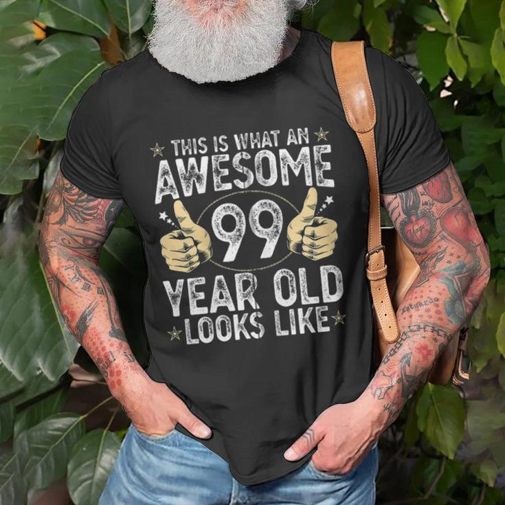 This Is What An Awesome 99 Years Old Looks Like 99Th Birthday Zip Unisex T-Shirt Gifts for Old Men