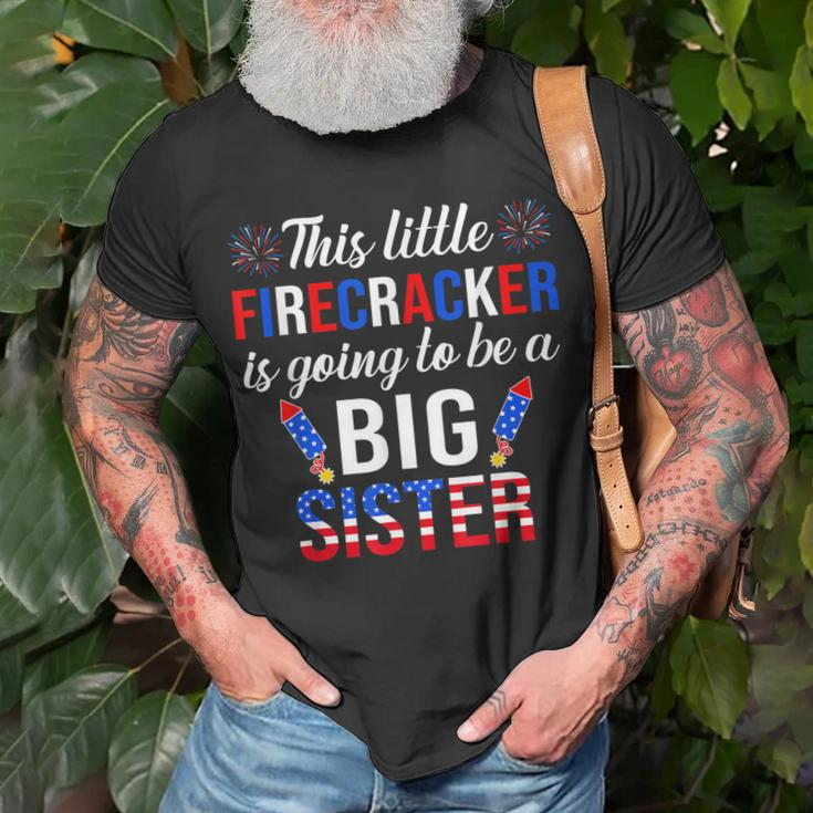 This Little Firecracker Is Going To Be Big Sister 4Th July Unisex T-Shirt Gifts for Old Men