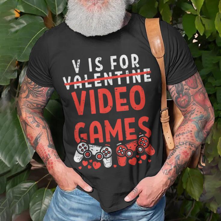 V Is For Video Games Funny Valentines Day Gamer Boy 583 Trending Shirt Unisex T-Shirt Gifts for Old Men