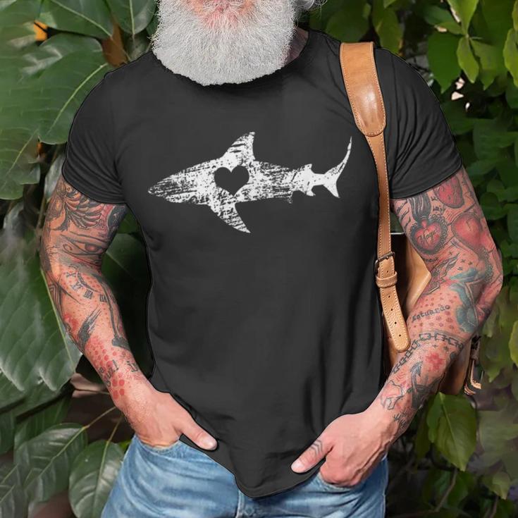 Vintage Shark Silhouette Hammerhead Shark Tiger Shark Heart 158 Trending Shirt Unisex T-Shirt Gifts for Old Men