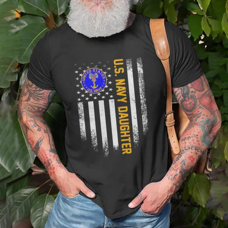 Vintage Usa Flag Proud Us Navy Daughter Veteran Military Unisex T-Shirt Gifts for Old Men